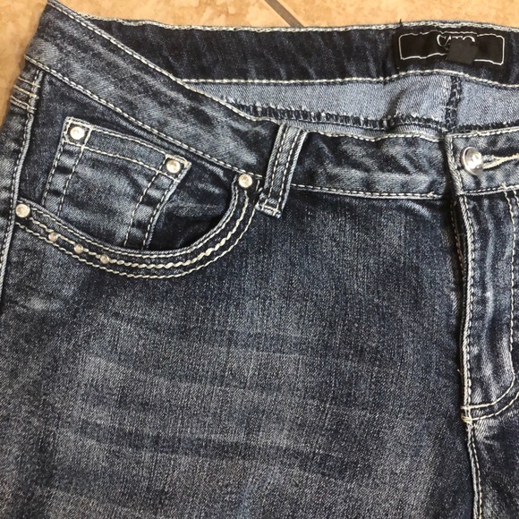 Cato Woman Crop Capri Embellished Rhinestone Cross 5 Pocket sz 18W Blue Whiskers - Picture 4 of 13